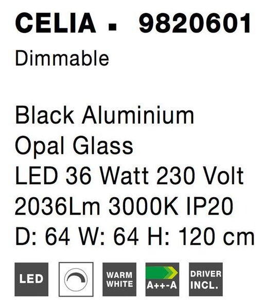Nova Luce Závěsné LED svítidlo CELIA, 6W 3000K stmívatelné Barva: Černá