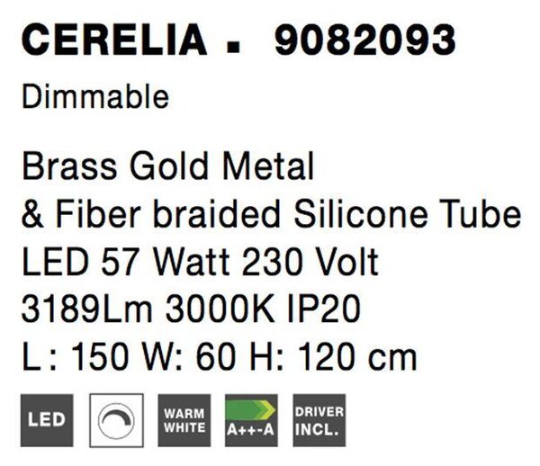 Nova Luce Závěsné LED svítidlo CERELIA, d. 150 cm 57W 3000K stmívatelné