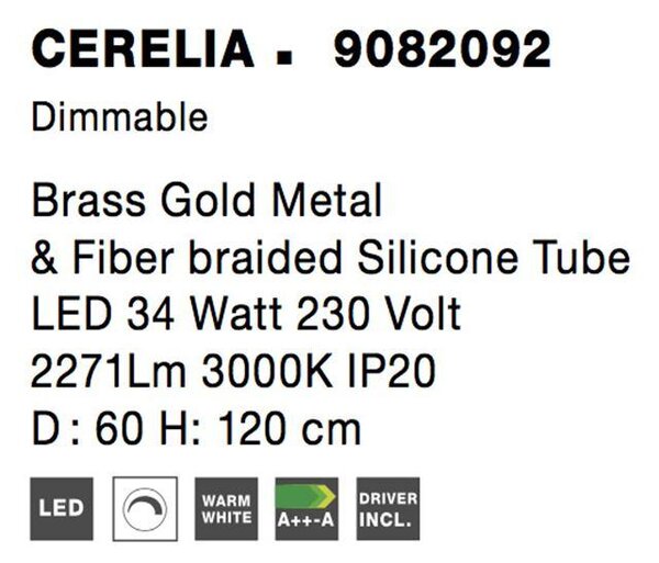 Nova Luce Závěsné LED svítidlo CERELIA ø 60 cm, 34W 3000K stmívatelné