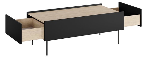 Černý matný konferenční stolek Desin 120 cm s zásuvkami - dub nagano