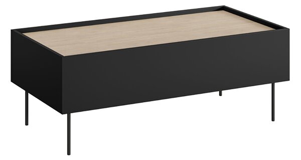 Černý matný konferenční stolek Desin 120 cm s zásuvkami - dub nagano