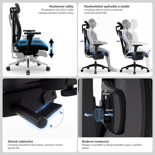 Ergonomická kancelářská židle tmavě modrá VECTOR