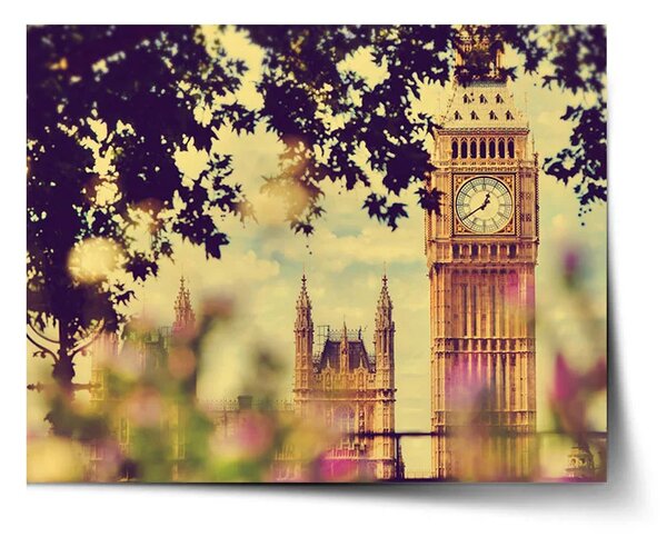 Sablio Plakát Londýn Big Ben Flowers - 60x40 cm