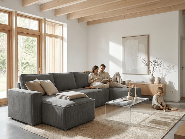 Tmavě šedá sedací souprava do U SMART COSARO 295x140 cm