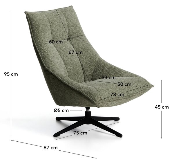Kave Home Zelené čalouněné otočné křeslo Dirala