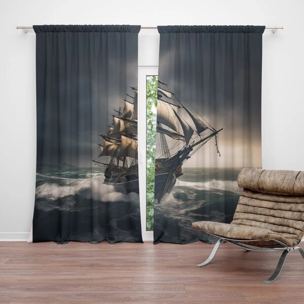Sablio Závěs Plachetnice v rozbouřených vodách: 2ks 140x250cm