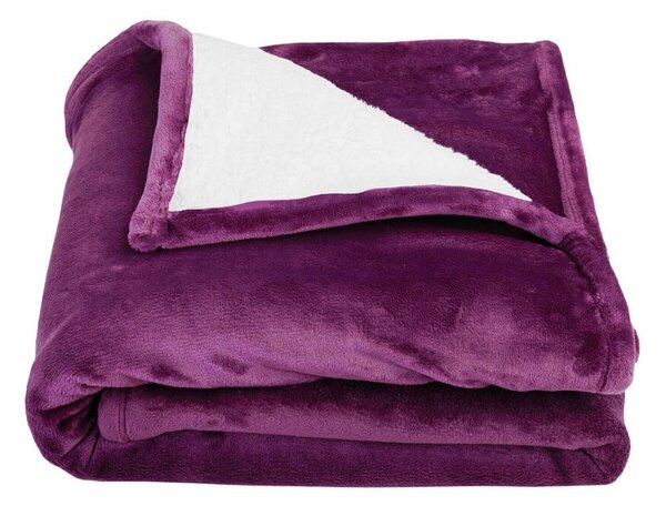 Oboustranná deka sherpa a fleece černý rybíz 180x220 cm