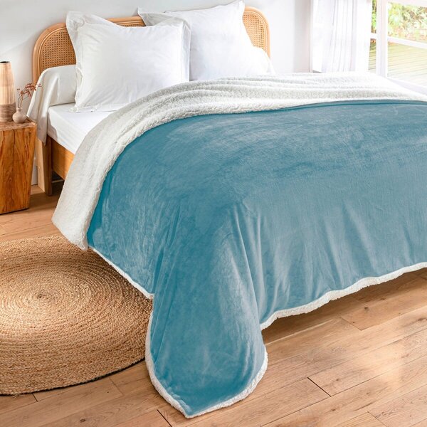 Oboustranná deka sherpa a fleece ledově modrá 75x100 cm