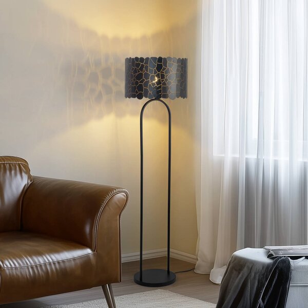 Lindby Stojací lampa Aralena, černá/zlatá, výška 143,5 cm, Černá, Obývací pokoj / jídelna, kov, Moderní