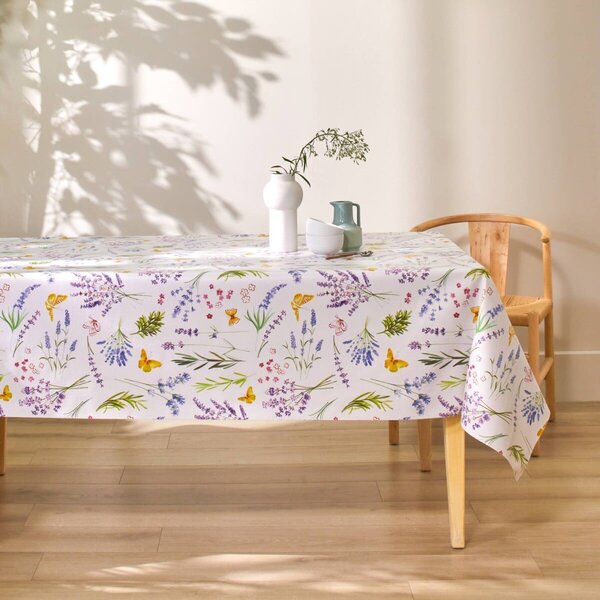 Voskovaný ubrus s potiskem Louka bílá/zelená průměr 140 cm