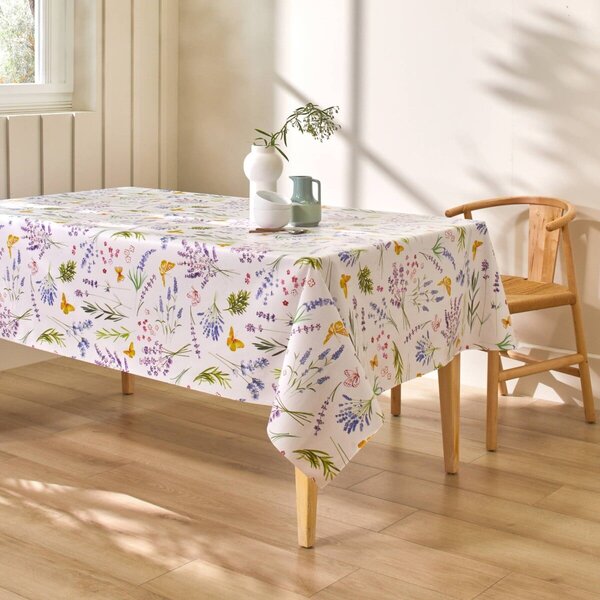 Voskovaný ubrus s potiskem Louka bílá/zelená průměr 140 cm