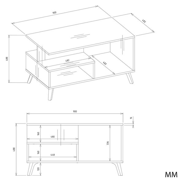 TP Living Konferenční stolek Olympo 90 cm bílý/dub Artisan