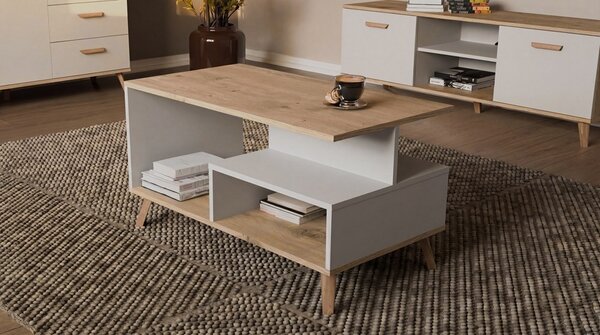 TP Living Konferenční stolek Olympo 90 cm bílý/dub Artisan