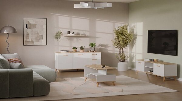 TP Living Konferenční stolek Olympo 90 cm bílý/dub Artisan
