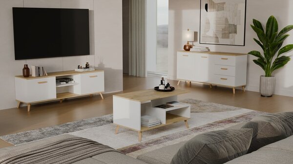 TP Living Konferenční stolek Olympo 90 cm bílý/dub Artisan