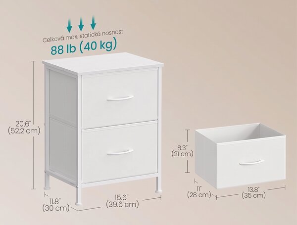SONGMICS Noční stolek Seiny 39,6 cm bílý