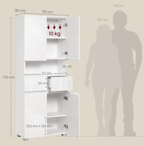 SONGMICS Koupelnová skříňka Vasagle Greta 170 cm bílá