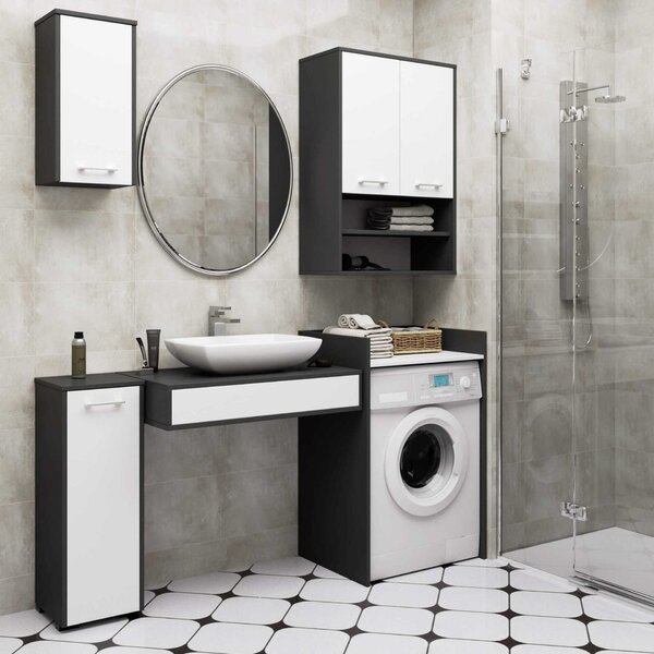 Ak furniture Závěsná koupelnová skříňka Fin W64 2D 64 cm grafit/bílá