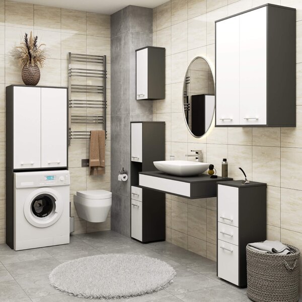 Ak furniture Závěsná koupelnová skříňka Fin W64 2D 64 cm grafit/bílá