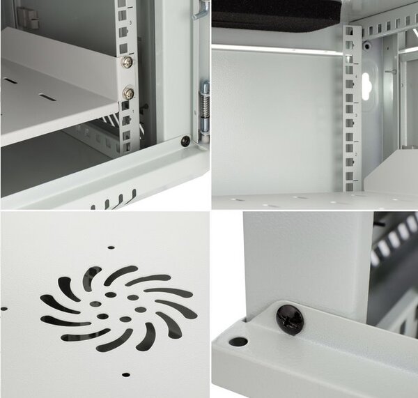 RACK skříň závěsná NEKU TS 19" 4U 450mm, sv. šedá, k samosestavení