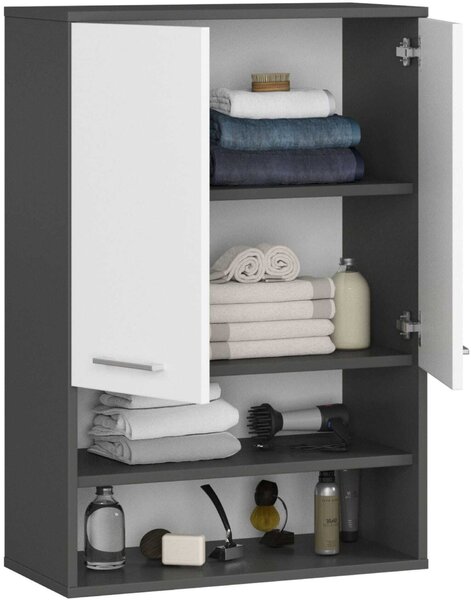 Ak furniture Závěsná koupelnová skříňka Fin W64 2D 64 cm grafit/bílá