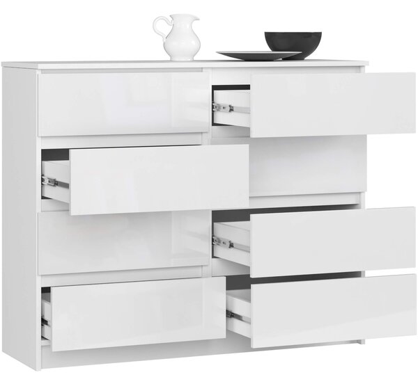 Ak furniture Komoda Kuba 120 cm 8 šuplíků bílá lesk
