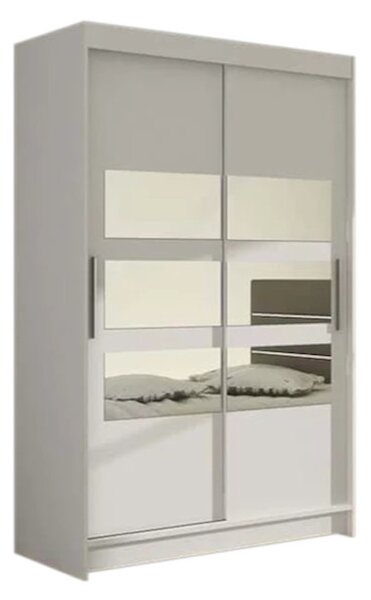 Posuvná šatní skříň FLORIA V se zrcadlem, 120x200x58, bílá mat
