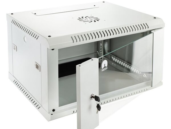 RACK skříň závěsná NEKU TS 19" 6U 450mm, sv. šedá, k samosestavení