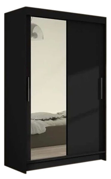 Posuvná šatní skříň MIAMI VI se zrcadlem, 120x200x58, černá mat