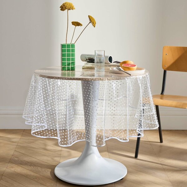Transparentní voskovaný ubrus s potiskem puntíků transparentní/bílá průměr 140 cm