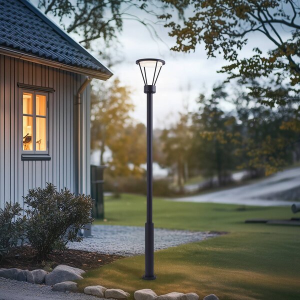 Lucande LED venkovní světlo Elario, 222 cm, černá, hliník, Černá, Hliník, Moderní