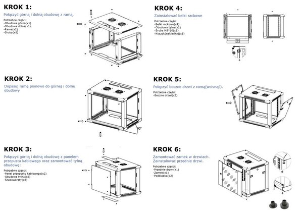 RACK skříň závěsná NEKU TS 19" 4U 450mm, černá, k samosestavení