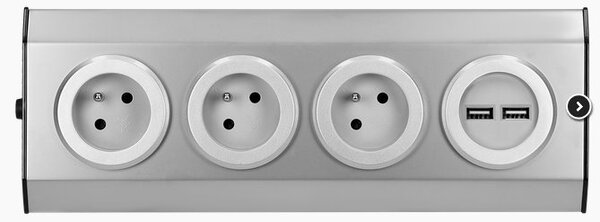 Povrchová rohová zásuvka ORNO VIRONE FS-3, 3x 230V, 2xUSB, nerez