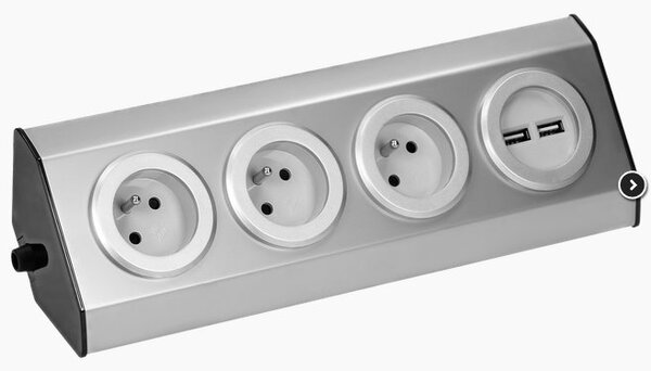 Povrchová rohová zásuvka ORNO VIRONE FS-3, 3x 230V, 2xUSB, nerez