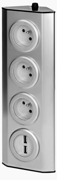 Povrchová rohová zásuvka ORNO VIRONE FS-3, 3x 230V, 2xUSB, nerez