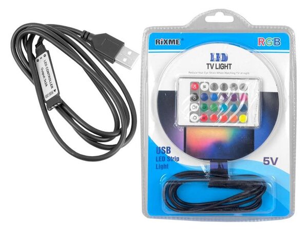 LED pásek za TV RGB 5050, 5V, 2m, USB, ovladač