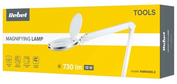 Stolní lampa s lupou do dílny REBEL NAR0465-2, 5D, 10W, 6500K