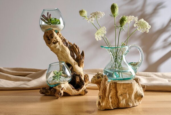 VÁZA, dřevo, sklo, 40 cm Ambia Home - Skleněné vázy