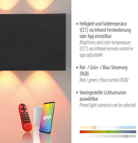 JUST LIGHT LED nástěnné svítidlo antracit Smarthome dálkový ovladač stmívatelné s aplikací Tuya RGB/2700-5000K LD 16488-13