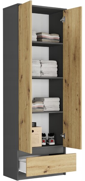 Policová skříň Beltara (antracit + artisan). Akce -13%