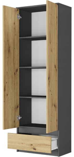 Policová skříň Beltara (antracit + artisan). Akce -13%