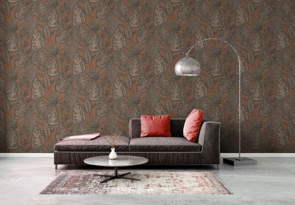 A.S. Création | Vliesová tapeta na zeď Famous Garden 39346-2 | 0,53 x 10,05 m | oranžová, béžová, hnědá