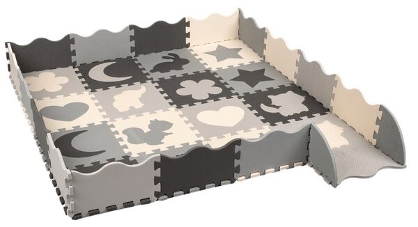 Pěnová podložka puzzle REBEL RBY-2250-16 150 x 150 cm, s rámem, šedá