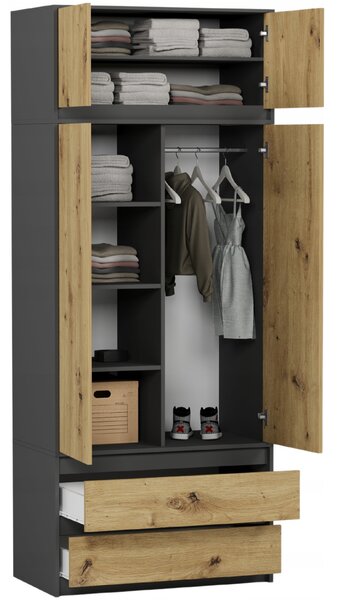 Šatní skříň Benika (antracit + artisan). Akce -10%