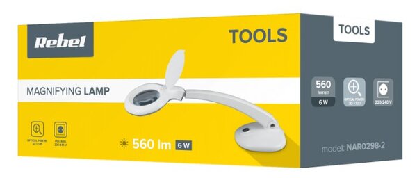 Stolní lampa s lupou REBEL NAR0298-2 3D + 12D, 6W (30x2835SMD)