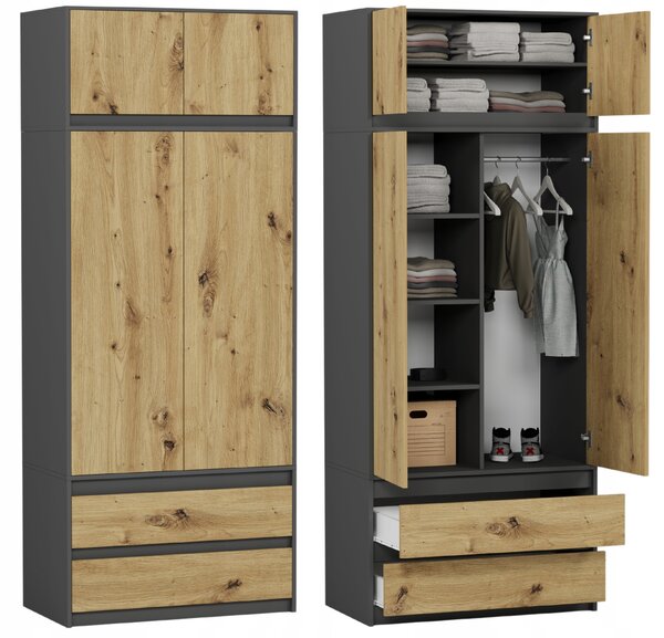 Šatní skříň Benika (antracit + artisan). Akce -10%