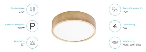 Stropní svítidlo dubové dřevo ORNO AD-PL-6292OE27SM, 3xE27, 3x24W IP20, průměr 375
