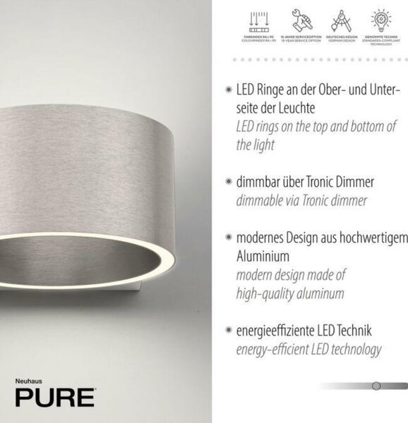 PAUL NEUHAUS Nástěnné svítidlo PURE Clipse LED 10W 2700K hliník 8561-95