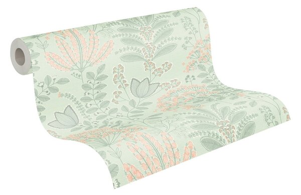 A.S. Création | Vliesová tapeta na zeď Famous Garden 39349-3 | 0,53 x 10,05 m | zelená, meruňková, růžová