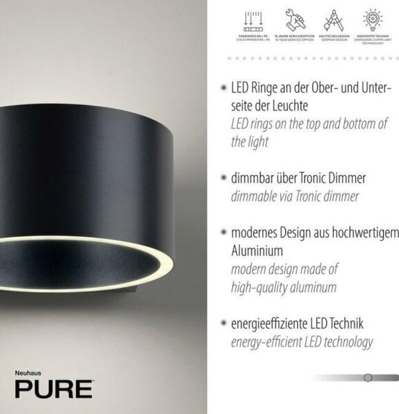 PAUL NEUHAUS Nástěnné svítidlo PURE LED 10W 2700K šedá mystic 8561-15